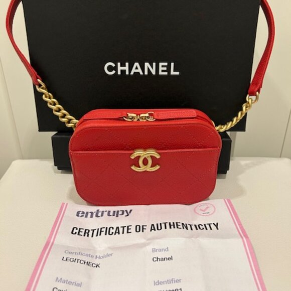 Chanel Red Quilted Caviar Leather Chic Affinity Belt Bag - Picture 2 of 16